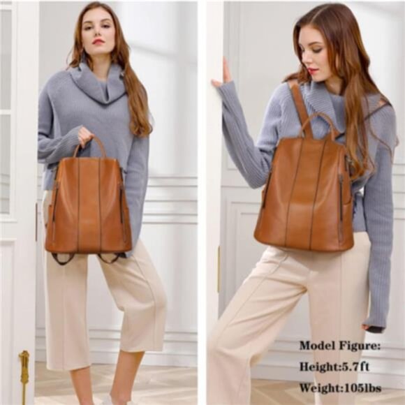 S-ZONE Leather Backpack Purses for Women Antitheft Soft Rucksack Ladies main image 5